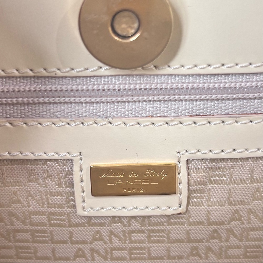 Lancel Paris Leather Ivory Handbag Satchel Shoulder Bag w/ Dust Bag - Picture 8 of 16